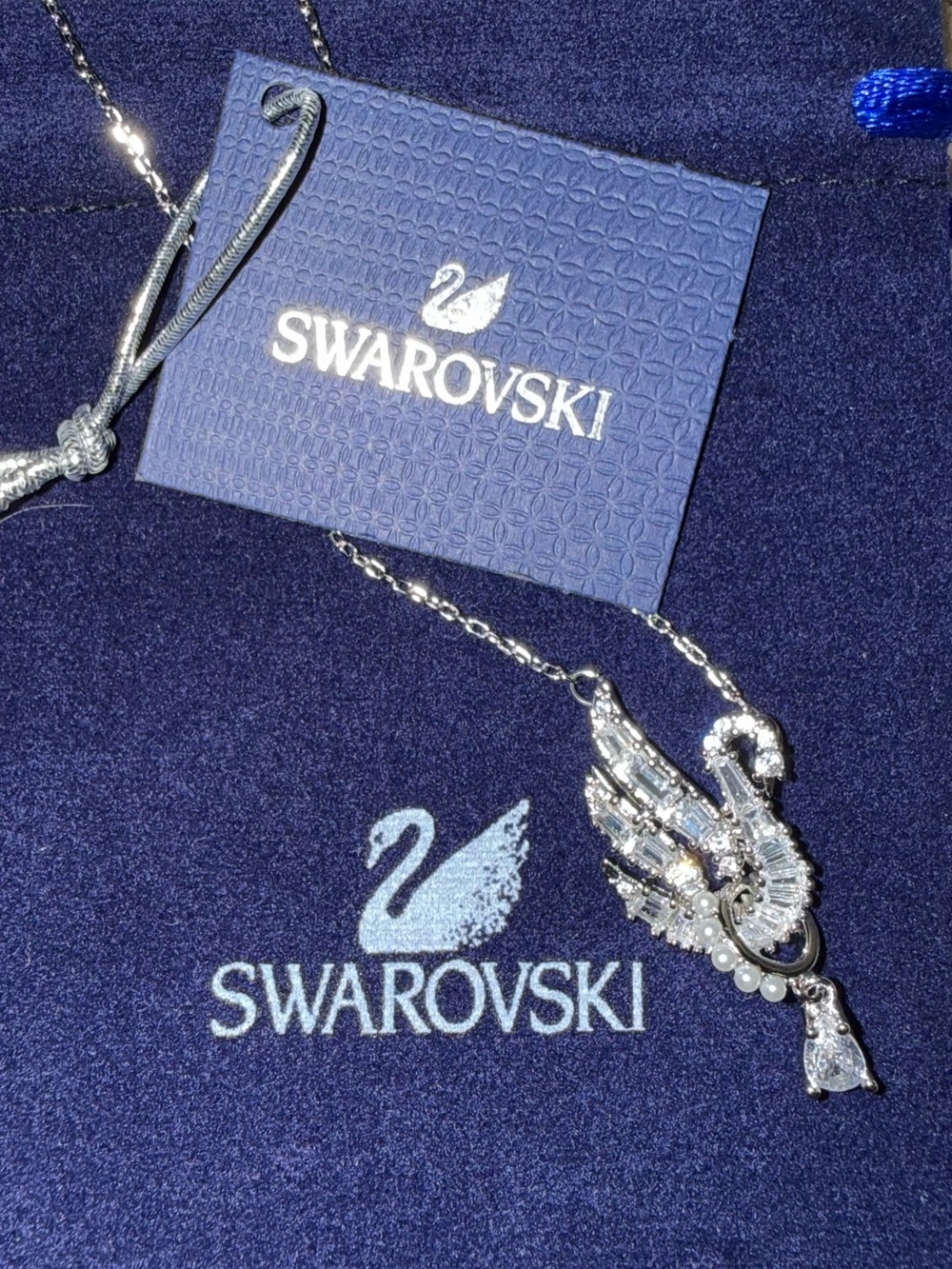 Swarovski Iconic Swan Rhodium Plated Pendant Necklace with Tag